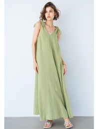ALEXIA STAM | Tie Shoulder Long Dress / Vカット麻混ワンピース(ワンピース)