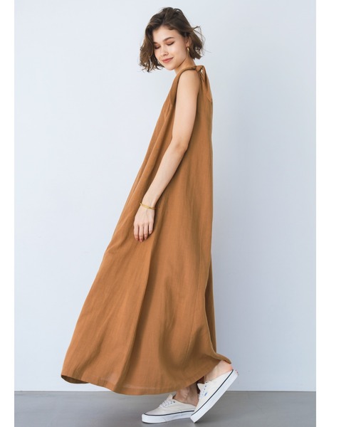 ALEXIA STAM(アリシアスタン)の「Tie Shoulder Long Dress / Vカット麻混ワンピース(ワンピース・レディース・ブラック/グリーン/ブラウン・FREE)」の15枚目の写真