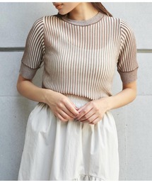 配色リブサマーニットトップスセーター