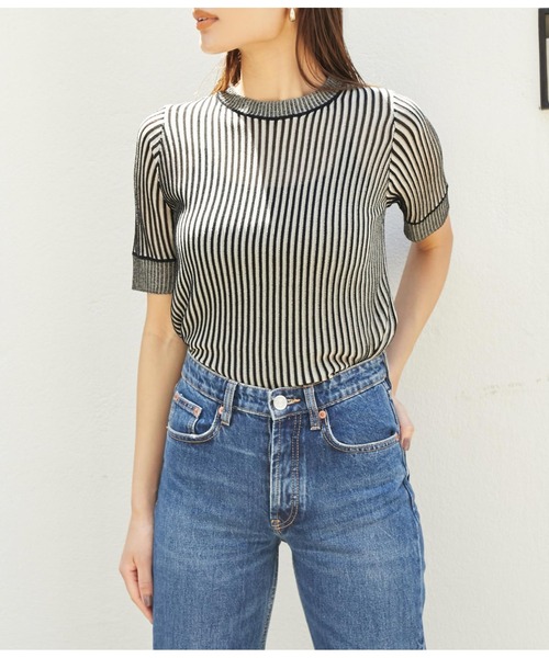 Settimissimo(セッティミッシモ)の「配色リブサマーニットトップスセーター(Tシャツ/カットソー・レディース・ブラック/グリーン/ブラウン・FREE)」の2枚目の写真