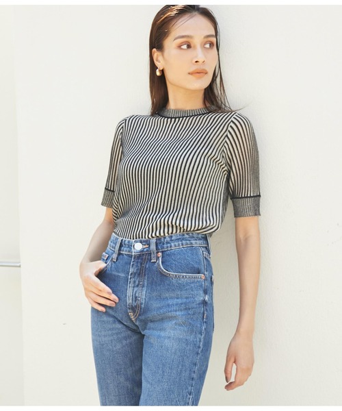 Settimissimo(セッティミッシモ)の「配色リブサマーニットトップスセーター(Tシャツ/カットソー・レディース・ブラック/グリーン/ブラウン・FREE)」の5枚目の写真
