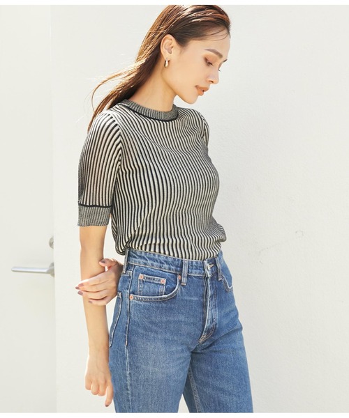 Settimissimo(セッティミッシモ)の「配色リブサマーニットトップスセーター(Tシャツ/カットソー・レディース・ブラック/グリーン/ブラウン・FREE)」の6枚目の写真
