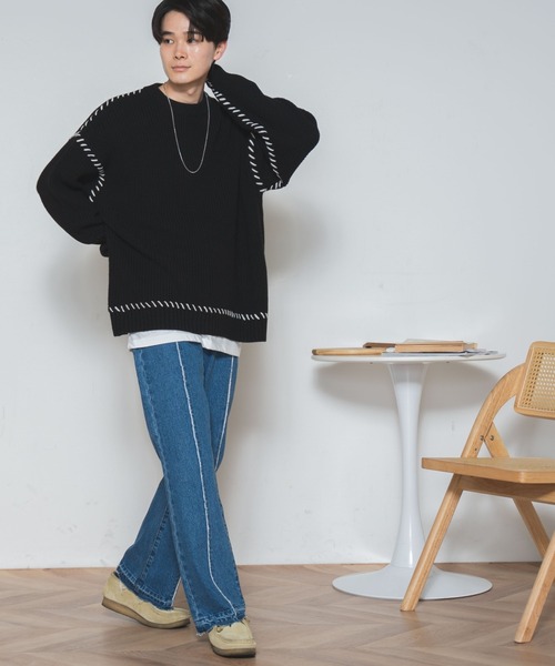 WEGO（ウィゴー）の「WEGO/ハンドステッチプルオーバー（ニット/セーター・メンズ・ブラック/アイボリー・MEDIUM/LARGE）」の22枚目の写真