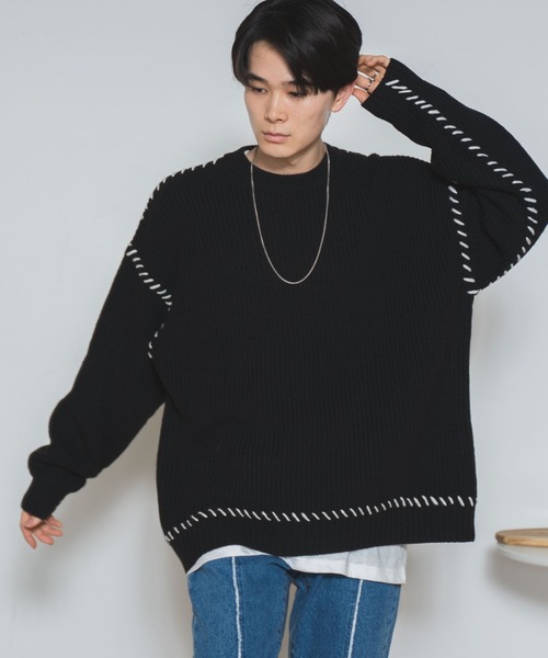 WEGO（ウィゴー）の「WEGO/ハンドステッチプルオーバー（ニット/セーター・メンズ・ブラック/アイボリー・MEDIUM/LARGE）」の20枚目の写真