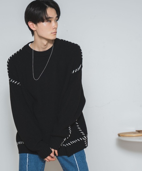 WEGO（ウィゴー）の「WEGO/ハンドステッチプルオーバー（ニット/セーター・メンズ・ブラック/アイボリー・MEDIUM/LARGE）」の11枚目の写真