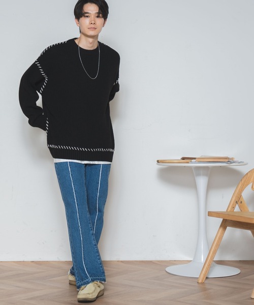WEGO（ウィゴー）の「WEGO/ハンドステッチプルオーバー（ニット/セーター・メンズ・ブラック/アイボリー・MEDIUM/LARGE）」の17枚目の写真