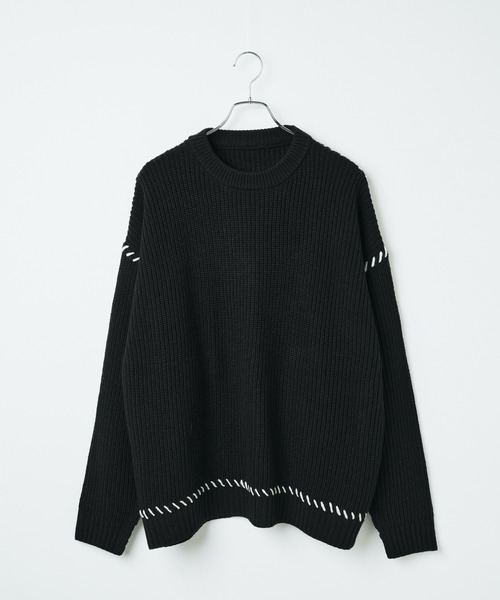 WEGO（ウィゴー）の「WEGO/ハンドステッチプルオーバー（ニット/セーター・メンズ・ブラック/アイボリー・MEDIUM/LARGE）」の8枚目の写真