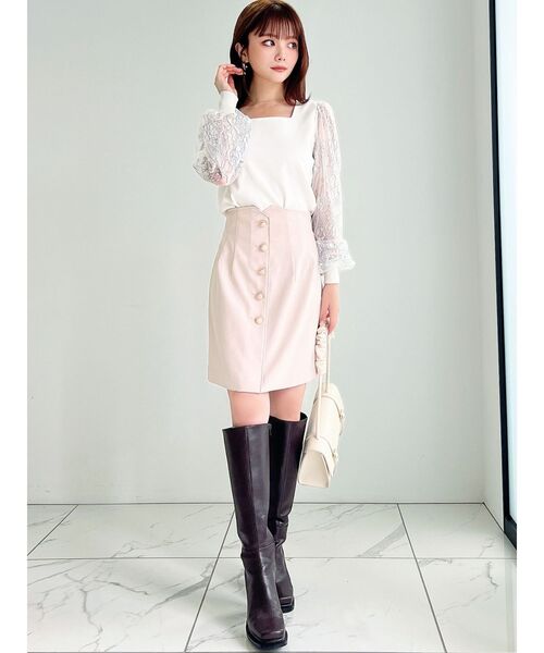 RESEXXY（リゼクシー）の「レース切替ニットトップス（ニット/セーター・レディース・ブラック/ホワイト/ブルー・FREE）」の6枚目の写真