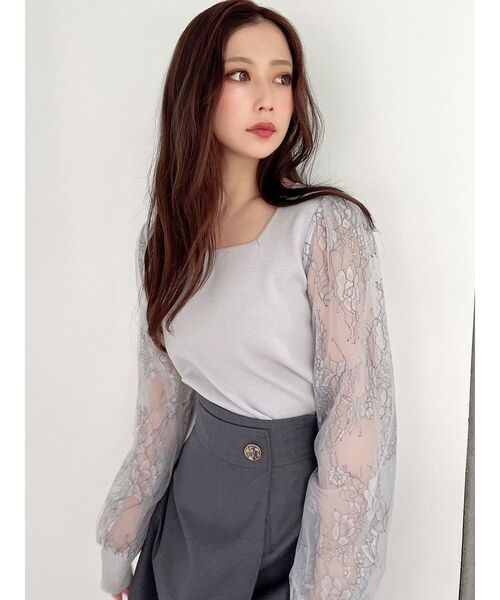 RESEXXY（リゼクシー）の「レース切替ニットトップス（ニット/セーター・レディース・ブラック/ホワイト/ブルー・FREE）」の14枚目の写真