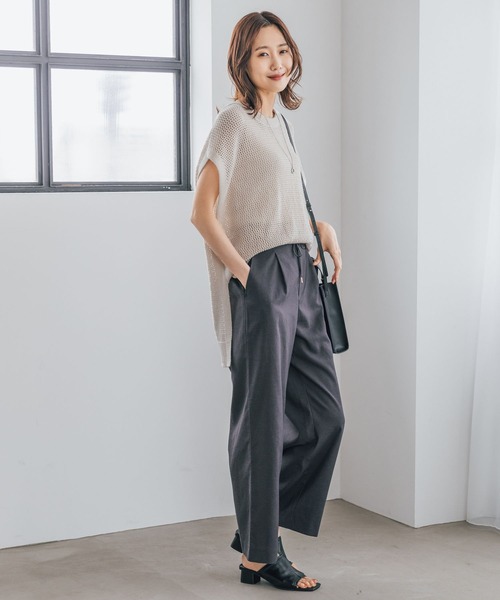 GLOBAL WORK（グローバルワーク）の「洗えるメッシュプルオーバーフレンチスリーブ/961077（ニット/セーター・レディース・ブラック/アイボリー/グレイッシュベージュ・FREE）」の8枚目の写真