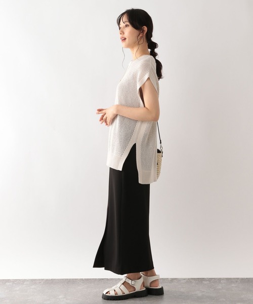 GLOBAL WORK（グローバルワーク）の「洗えるメッシュプルオーバーフレンチスリーブ/961077（ニット/セーター・レディース・ブラック/アイボリー/グレイッシュベージュ・FREE）」の9枚目の写真
