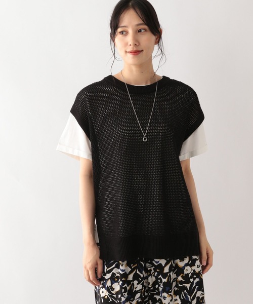 GLOBAL WORK（グローバルワーク）の「洗えるメッシュプルオーバーフレンチスリーブ/961077（ニット/セーター・レディース・ブラック/アイボリー/グレイッシュベージュ・FREE）」の10枚目の写真