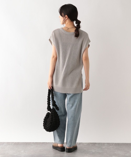 GLOBAL WORK（グローバルワーク）の「洗えるメッシュプルオーバーフレンチスリーブ/961077（ニット/セーター・レディース・ブラック/アイボリー/グレイッシュベージュ・FREE）」の6枚目の写真