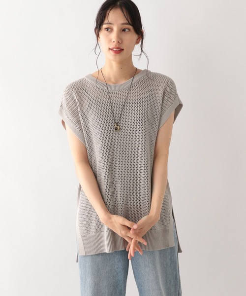 GLOBAL WORK（グローバルワーク）の「洗えるメッシュプルオーバーフレンチスリーブ/961077（ニット/セーター・レディース・ブラック/アイボリー/グレイッシュベージュ・FREE）」の16枚目の写真