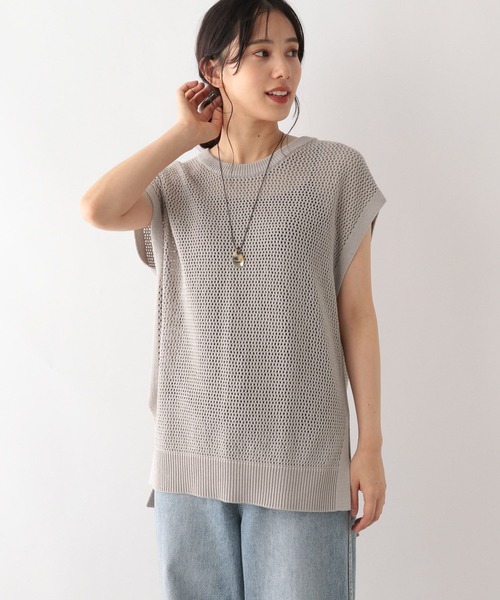 GLOBAL WORK（グローバルワーク）の「洗えるメッシュプルオーバーフレンチスリーブ/961077（ニット/セーター・レディース・ブラック/アイボリー/グレイッシュベージュ・FREE）」の21枚目の写真