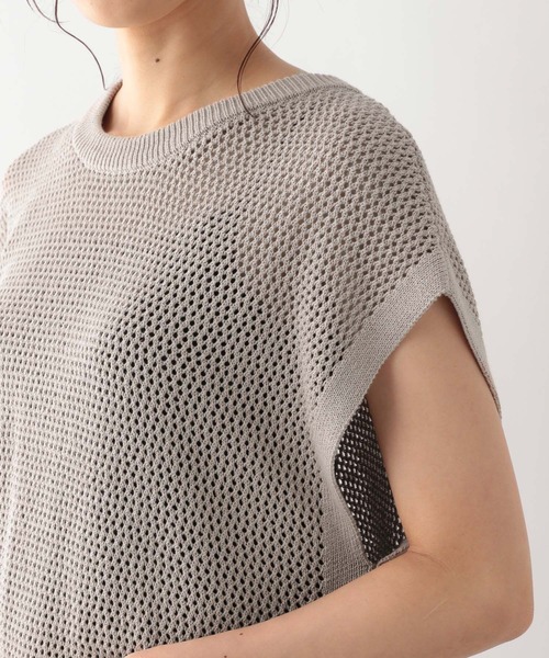 GLOBAL WORK（グローバルワーク）の「洗えるメッシュプルオーバーフレンチスリーブ/961077（ニット/セーター・レディース・ブラック/アイボリー/グレイッシュベージュ・FREE）」の12枚目の写真