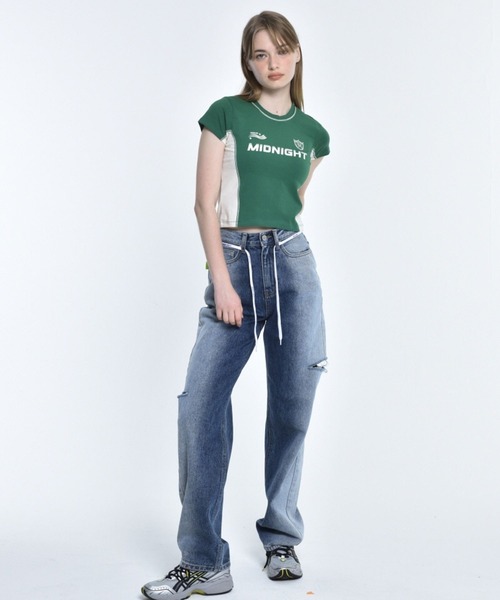 ALAND（エーランド）の「Midnight Move／SOCCER T 2965848（Tシャツ/カットソー・レディース・ホワイト/ダークグレー/グリーン・FREE）」の9枚目の写真