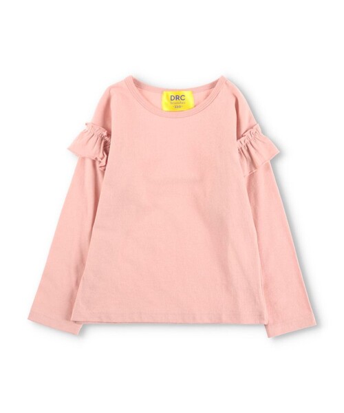 DRC branshes(ディーアールシーブランシェス)の「【WEB限定/DRC】肩フリル綿100%長袖Tシャツ ロンT(Tシャツ/カットソー・キッズ・ネイビー/グリーン/アイボリー/ピンク・100/130/150/120/140/110/90)」の1枚目の写真