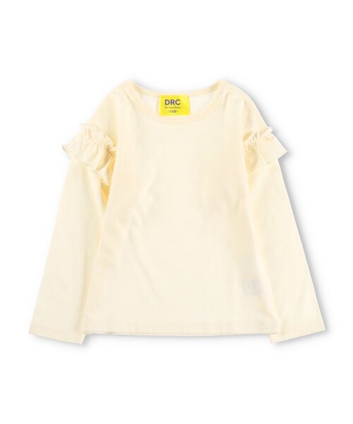 DRC branshes(ディーアールシーブランシェス)の「【WEB限定/DRC】肩フリル綿100%長袖Tシャツ ロンT(Tシャツ/カットソー・キッズ・ネイビー/グリーン/アイボリー/ピンク・100/130/150/120/140/110/90)」の2枚目の写真