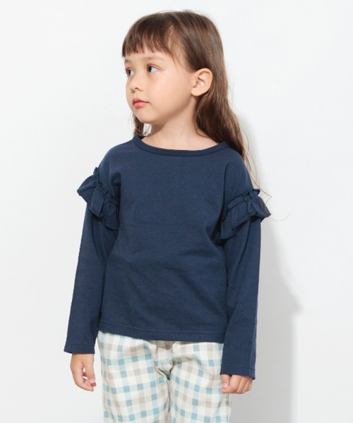 DRC branshes(ディーアールシーブランシェス)の「【WEB限定/DRC】肩フリル綿100%長袖Tシャツ ロンT(Tシャツ/カットソー・キッズ・ネイビー/グリーン/アイボリー/ピンク・100/130/150/120/140/110/90)」の4枚目の写真