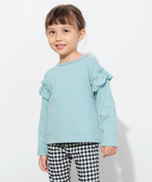 DRC branshes(ディーアールシーブランシェス)の「【WEB限定/DRC】肩フリル綿100%長袖Tシャツ ロンT(Tシャツ/カットソー・キッズ・ネイビー/グリーン/アイボリー/ピンク・100/130/150/120/140/110/90)」の3枚目の写真