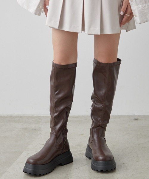 one after another NICE CLAUP（ワンアフターアナザーナイスクラップ）の「タンク底ストレッチブーツ（ブーツ・レディース・ブラック/ダークブラウン・MEDIUM/LARGE/SMALL）」の19枚目の写真