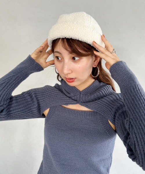 un+frame（アンフレーム）の「boa low cap beanie／ラウンドボアローキャップ/ビーニー（ニットキャップ/ビーニー・レディース・ベージュ/アイボリー/ブラック・FREE）」の7枚目の写真