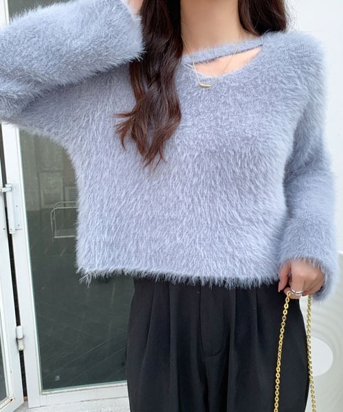 i-dare(アイディア)の「【i-dare】モヘアライク クロップド ニット ワイドセーター(ニット/セーター・レディース・グレー/アイボリー/ブラック/ホワイト/ライトパープル・FREE)」の17枚目の写真