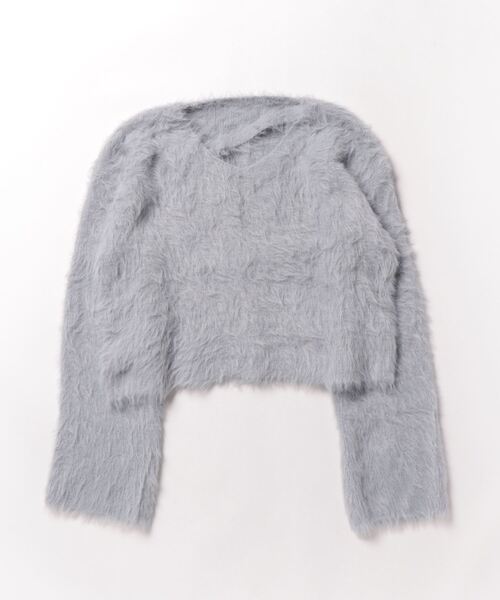 i-dare(アイディア)の「【i-dare】モヘアライク クロップド ニット ワイドセーター(ニット/セーター・レディース・グレー/アイボリー/ブラック/ホワイト/ライトパープル・FREE)」の18枚目の写真