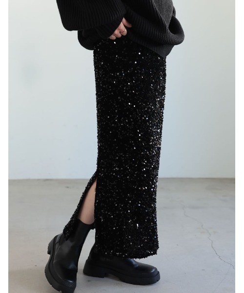 Re:EDIT（リエディ）の「スパンコールカットベロアタイトスカート（スカート・レディース・シルバー/ブラック・FREE）」の3枚目の写真