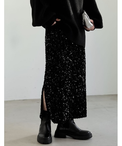 Re:EDIT（リエディ）の「スパンコールカットベロアタイトスカート（スカート・レディース・シルバー/ブラック・FREE）」の4枚目の写真