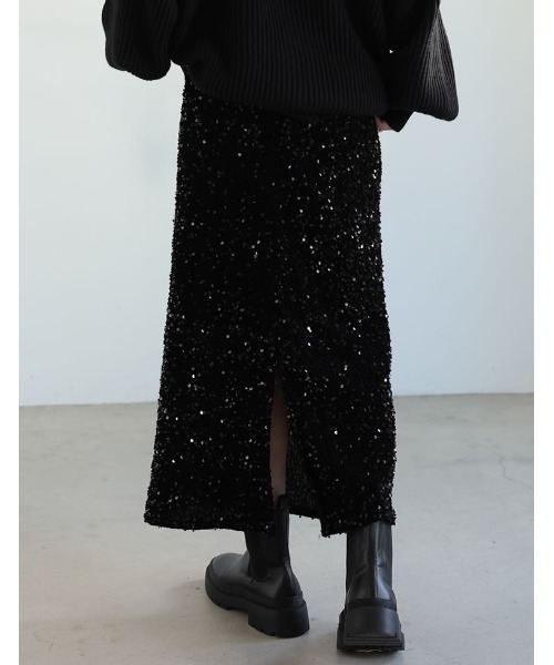 Re:EDIT（リエディ）の「スパンコールカットベロアタイトスカート（スカート・レディース・シルバー/ブラック・FREE）」の5枚目の写真