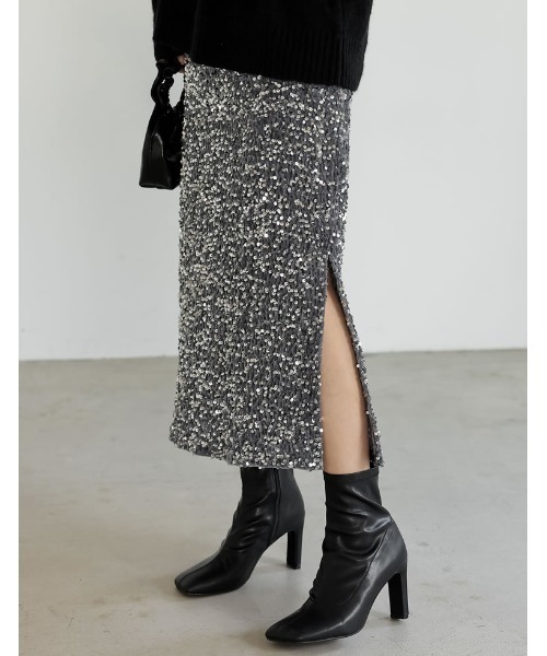 Re:EDIT（リエディ）の「スパンコールカットベロアタイトスカート（スカート・レディース・シルバー/ブラック・FREE）」の10枚目の写真