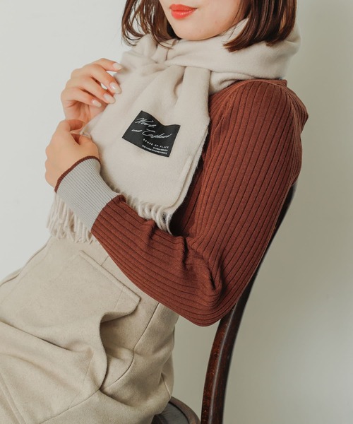 SENSE OF PLACE by URBAN RESEARCH（センスオブプレイスバイアーバンリサーチ）の「カシミヤ混ウールストール（マフラー・レディース・ブラック/オレンジ/アイボリー・ONE）」の6枚目の写真