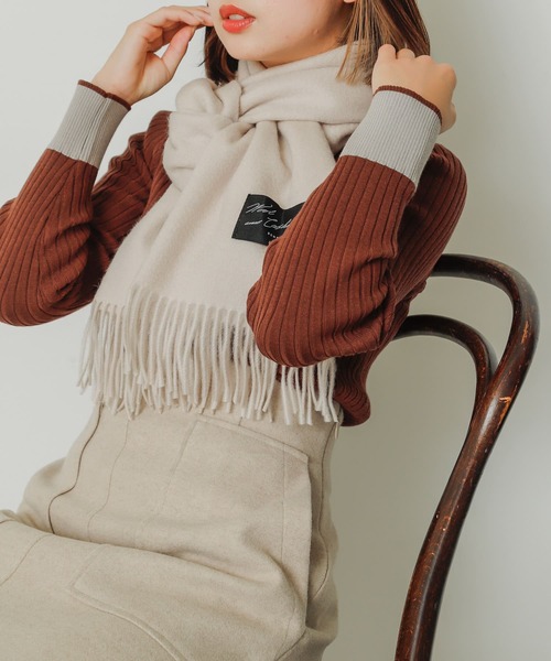 SENSE OF PLACE by URBAN RESEARCH（センスオブプレイスバイアーバンリサーチ）の「カシミヤ混ウールストール（マフラー・レディース・ブラック/オレンジ/アイボリー・ONE）」の7枚目の写真