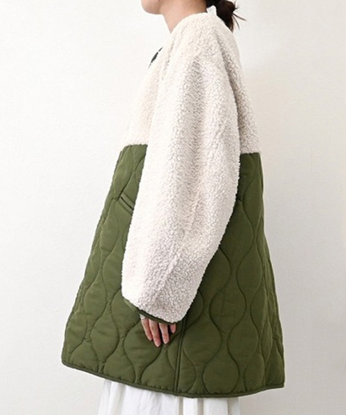 STYLEBLOCK（スタイルブロック）の「マットタフタ×ボア切替M65ショートコート（ブルゾン・レディース・アイボリー/ブラック/オリーブ/ライトベージュ/ベージュ・M）」の10枚目の写真