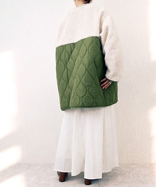 STYLEBLOCK（スタイルブロック）の「マットタフタ×ボア切替M65ショートコート（ブルゾン・レディース・アイボリー/ブラック/オリーブ/ライトベージュ/ベージュ・M）」の9枚目の写真