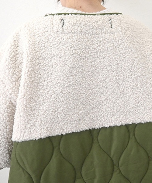 STYLEBLOCK（スタイルブロック）の「マットタフタ×ボア切替M65ショートコート（ブルゾン・レディース・アイボリー/ブラック/オリーブ/ライトベージュ/ベージュ・M）」の8枚目の写真