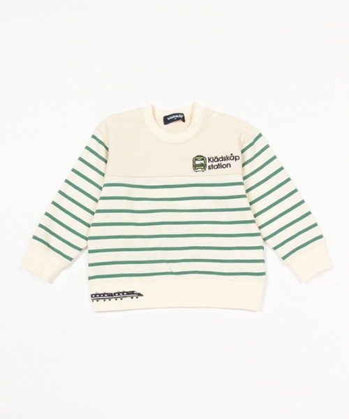 kladskap（クレードスコープ）の「電車刺しゅうボーダートレーナー（スウェット・キッズ・ネイビー/アイボリー・90cm/80ｃｍ/100cm/130cm/110cm/120cm）」の2枚目の写真