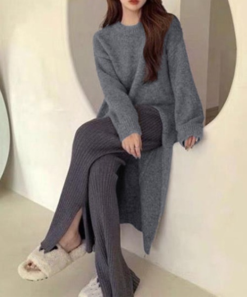 Miniministore(ミニミニストア)の「ニットワンピース 秋冬 ディープスリット(ワンピース・レディース・ブラック/アイボリー/ブルーグレー/グレー・フリー)」の18枚目の写真