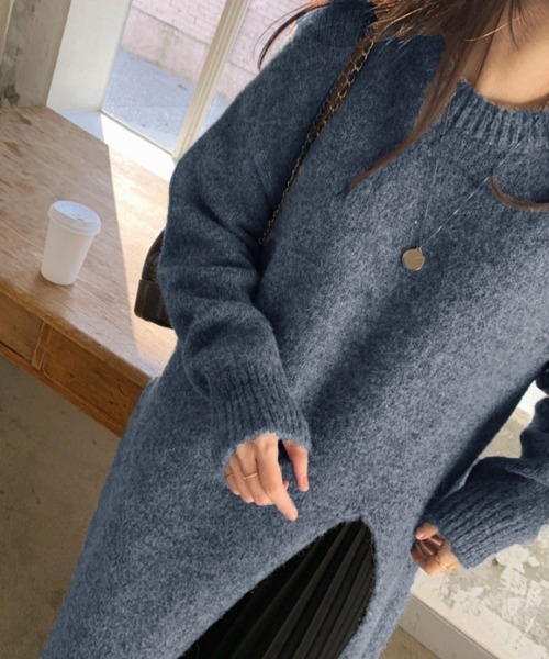 Miniministore(ミニミニストア)の「ニットワンピース 秋冬 ディープスリット(ワンピース・レディース・ブラック/アイボリー/ブルーグレー/グレー・フリー)」の15枚目の写真