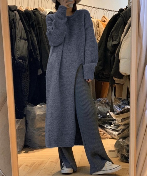 Miniministore(ミニミニストア)の「ニットワンピース 秋冬 ディープスリット(ワンピース・レディース・ブラック/アイボリー/ブルーグレー/グレー・フリー)」の11枚目の写真