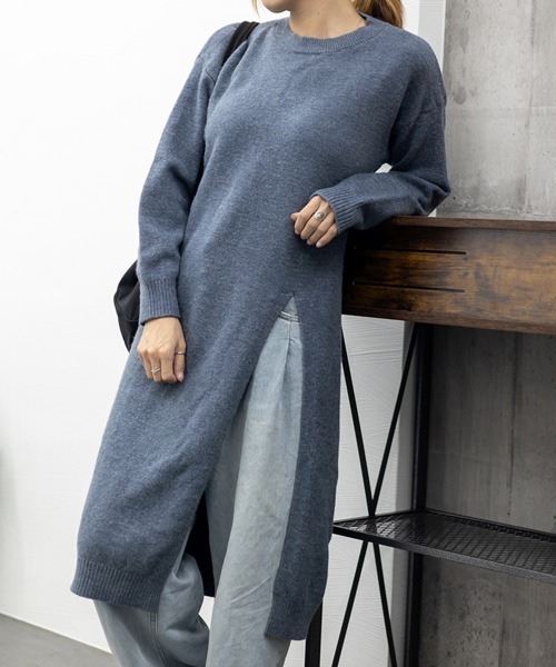 Miniministore(ミニミニストア)の「ニットワンピース 秋冬 ディープスリット(ワンピース・レディース・ブラック/アイボリー/ブルーグレー/グレー・フリー)」の5枚目の写真