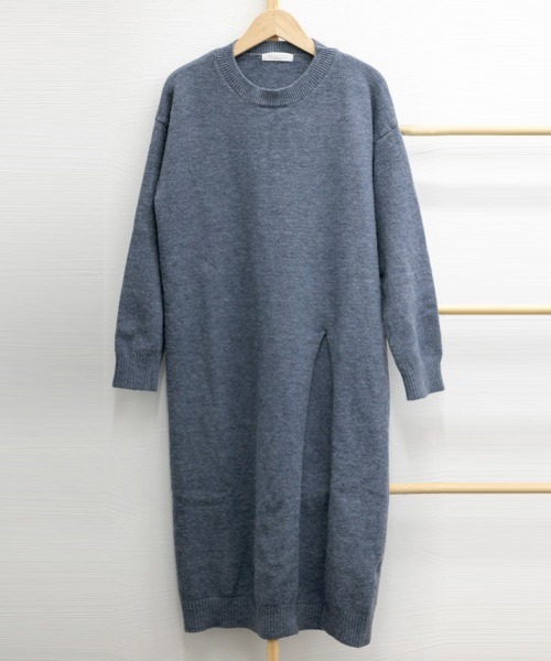 Miniministore(ミニミニストア)の「ニットワンピース 秋冬 ディープスリット(ワンピース・レディース・ブラック/アイボリー/ブルーグレー/グレー・フリー)」の8枚目の写真