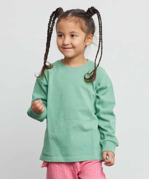 BIG FIELD（ビッグフィールド）の「ヘビーウェイト無地ロンT（90～150cm）（Tシャツ/カットソー・キッズ・グリーン/杢グレー/チャコール/オフホワイト・110/90/100/120/150/140/130）」の4枚目の写真