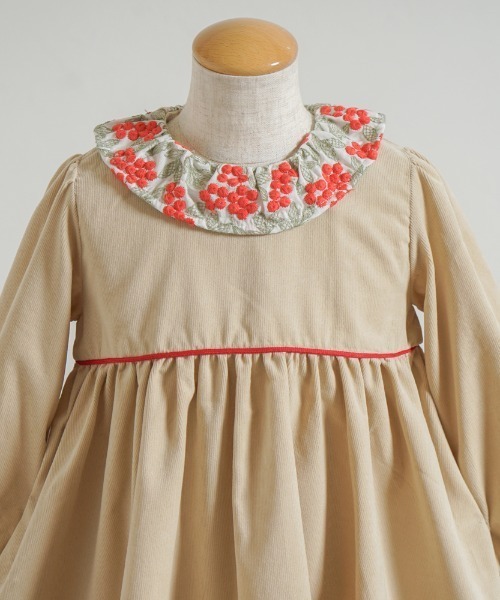 【セール】【Hoppetta】ベリー刺繍襟コーデュロイドレス 80cm・90cm・100cm（その他ベビーウェア）｜Hoppetta（ホッペッタ）