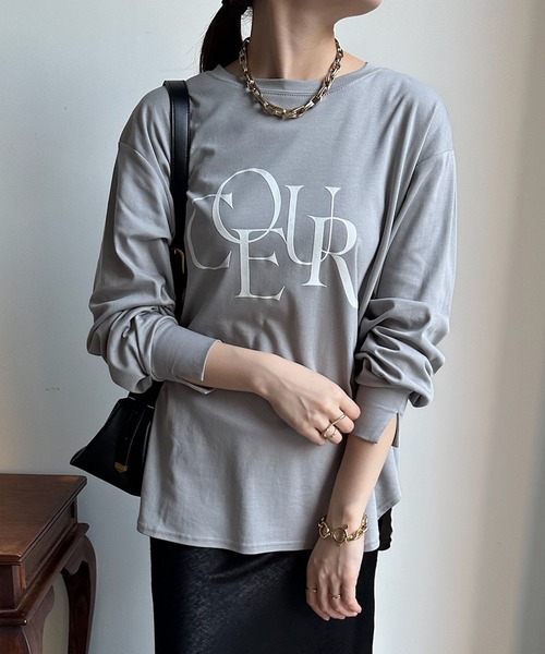 DouDou（ドゥドゥ）の「【WEB限定】フロッキーロゴロンTEE（Tシャツ/カットソー・レディース・ブラック/グレー/オフホワイト・FREE）」の3枚目の写真