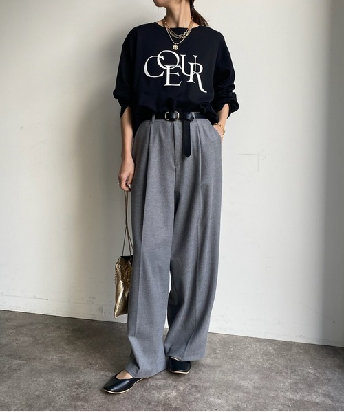 DouDou（ドゥドゥ）の「【WEB限定】フロッキーロゴロンTEE（Tシャツ/カットソー・レディース・ブラック/グレー/オフホワイト・FREE）」の6枚目の写真