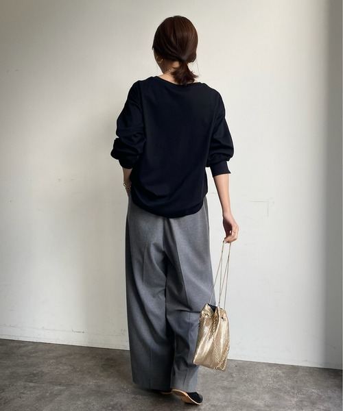 DouDou（ドゥドゥ）の「【WEB限定】フロッキーロゴロンTEE（Tシャツ/カットソー・レディース・ブラック/グレー/オフホワイト・FREE）」の8枚目の写真