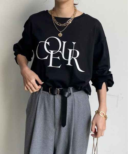 DouDou（ドゥドゥ）の「【WEB限定】フロッキーロゴロンTEE（Tシャツ/カットソー・レディース・ブラック/グレー/オフホワイト・FREE）」の9枚目の写真